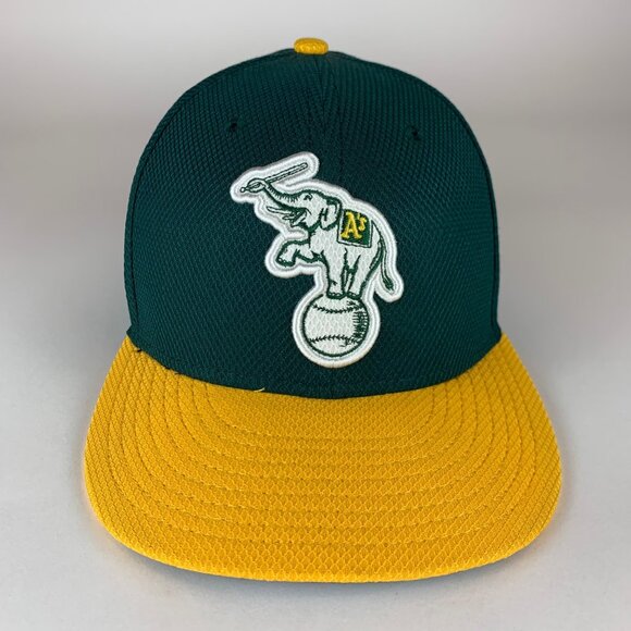 Oakland Athletics MLB Green Gold New Era 59Fifty Elephant Logo Fitted Hat 7 3/8 - Picture 2 of 5
